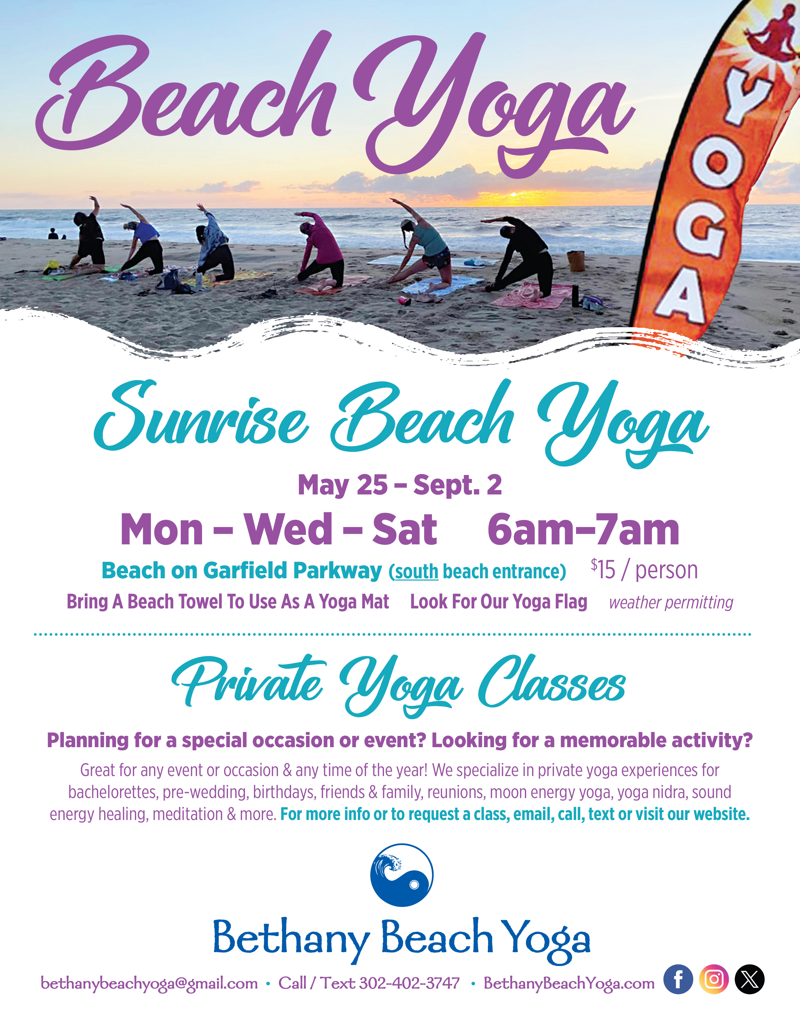 Bethany Beach Yoga sunrise yoga flyer